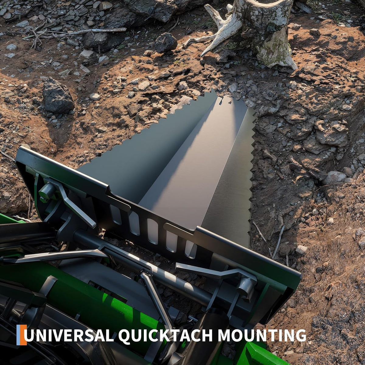 Heavy-Duty Stump Bucket Attachment for Skid Steer | Serrated Edge Tree Stump Scoop, Global Quick Tach Mount