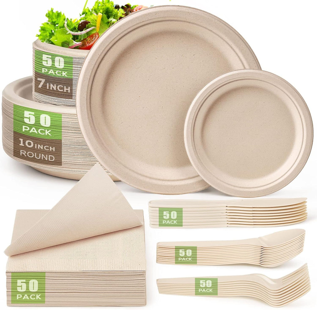 Compostable Paper Plates Set 300 PCS Disposable Plates 10 Inch