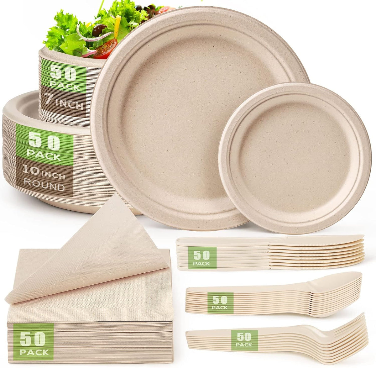 Compostable Paper Plates Set 300 PCS Disposable Plates 10 Inch