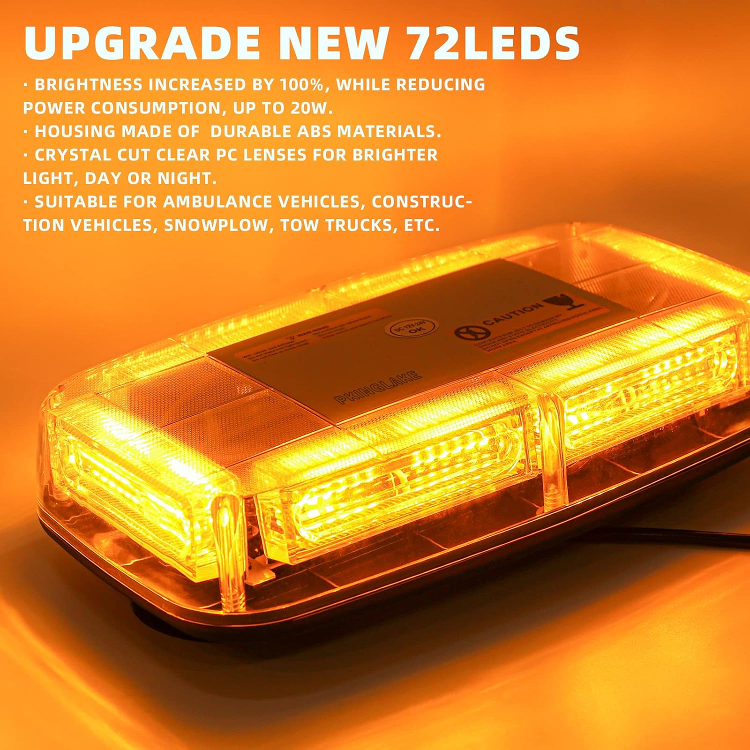 72LED Roof Top Emergency Strobe Beacon Lights, 12-24V High Visibility Safety Warning Mini LED Strobe Light bar with