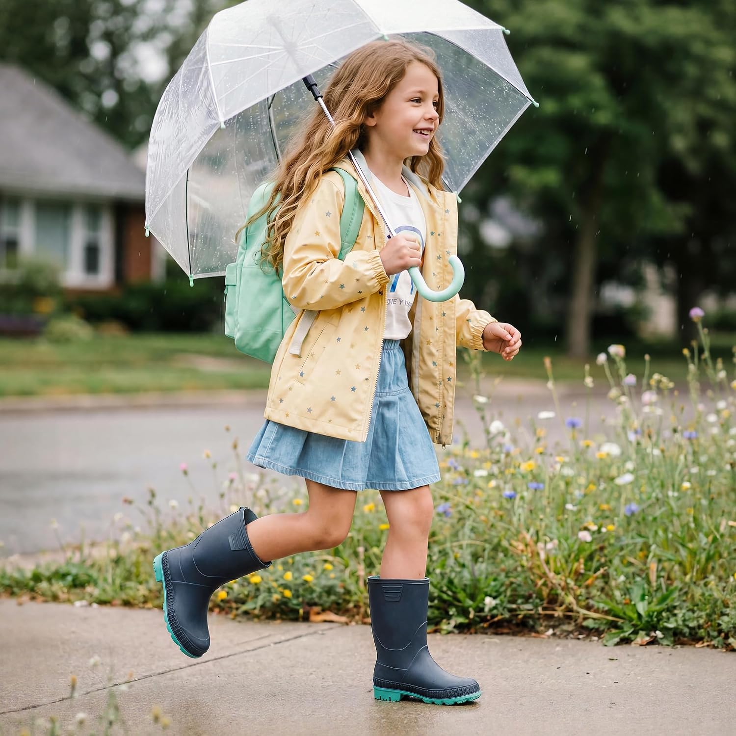 Kids Waterproof Outdoor Rain Boots | Lightweight,Non-Slip Outsole,Easy-On,Unisex Boys Girls,Outdoor Puddle Rainy Day
