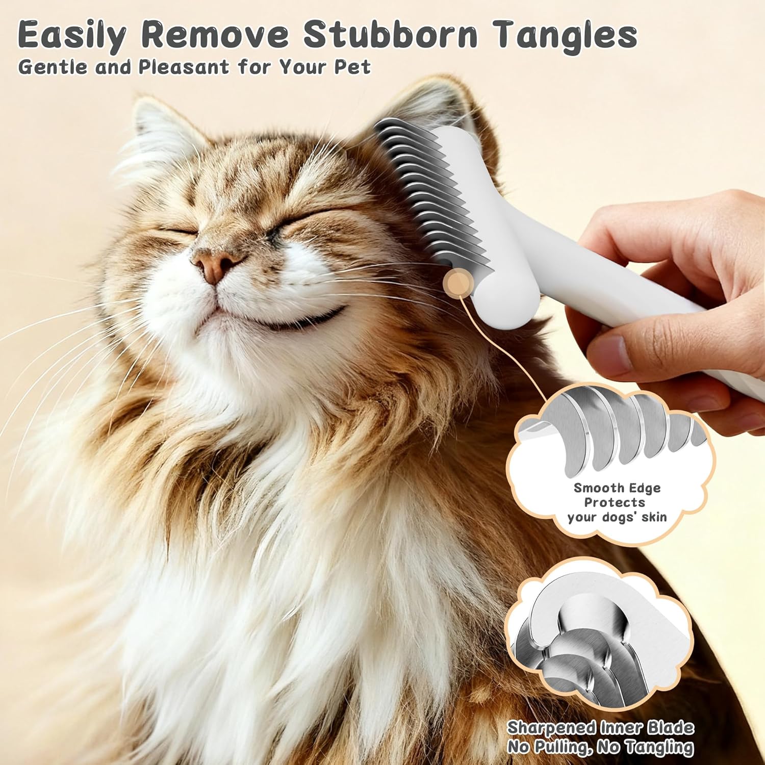 3-Piece Dogs & Cats brush for shedding - Self Cleaning Slicker Brush, Dematting Comb & Nail Clipper - Professional