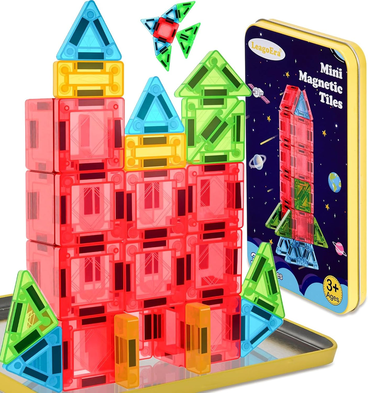 Magnetic Tiles Magnetic Blocks Building Toy: Portable Mini Magnetic Tiles Travel Set 32 Pieces Montessori Toys