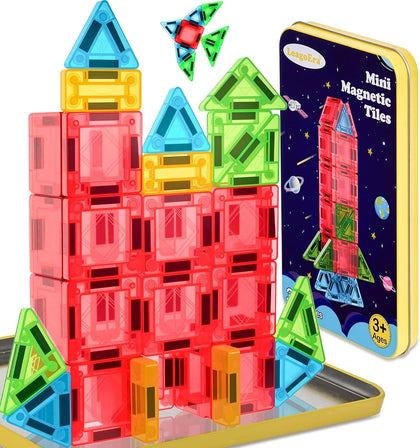 Magnetic Tiles Magnetic Blocks Building Toy: Portable Mini Magnetic Tiles Travel Set 32 Pieces Montessori Toys