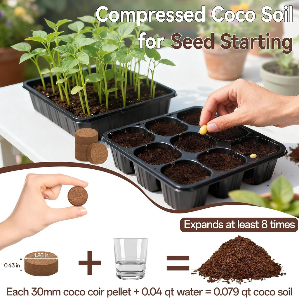 55 Pcs 30mm Compressed Coco Coir Pellets, Seed Starter Soil | 100% Organic, Quick Expanding, Enhanced Aeration