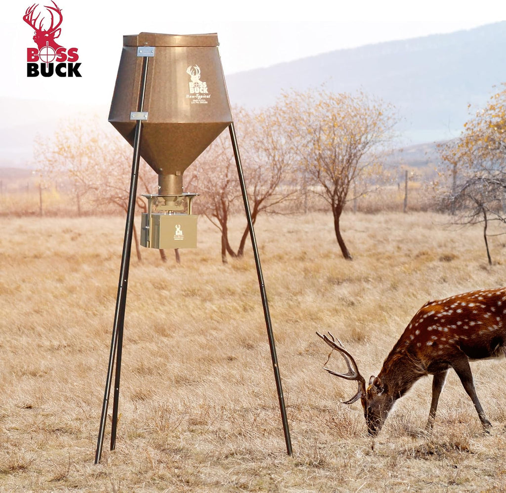 200 LB Deer Feeder/Hunting Durable Lightweight Plastic UV Protected Waterproof Game Feeder with 12V Spinner Automatic