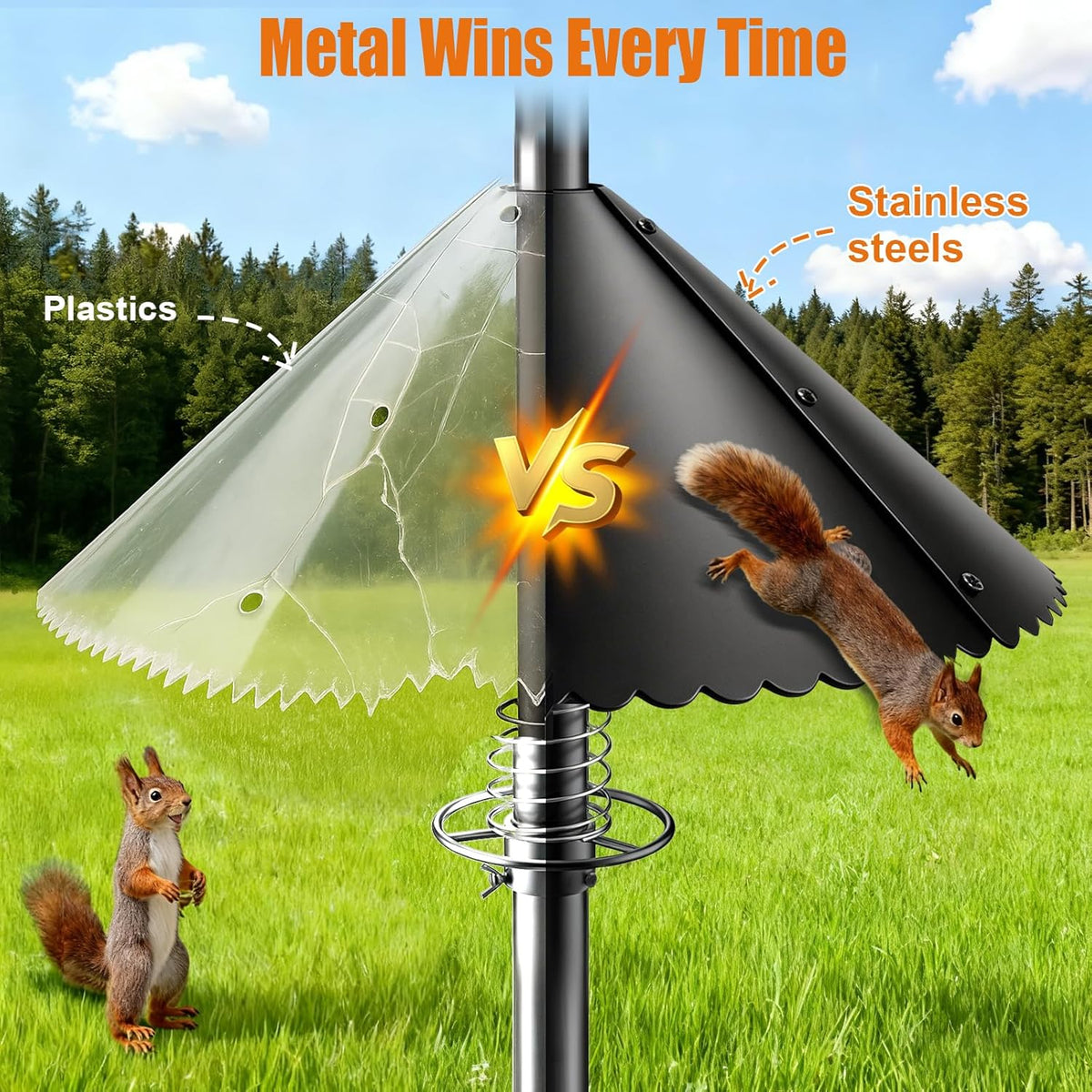 Upgrade Metal Squirrel Baffle for Bird Feeder Round Pole, for 0.5-1.2" Pole