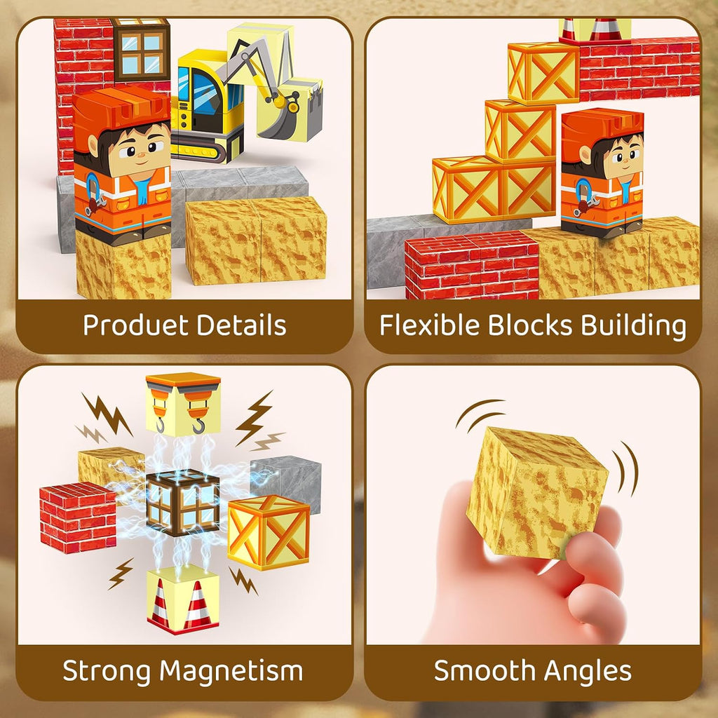 Magnetic Building Blocks for Kids, STEM Engineering Travel Toys with Portable Iron Box, Educational Construction Set