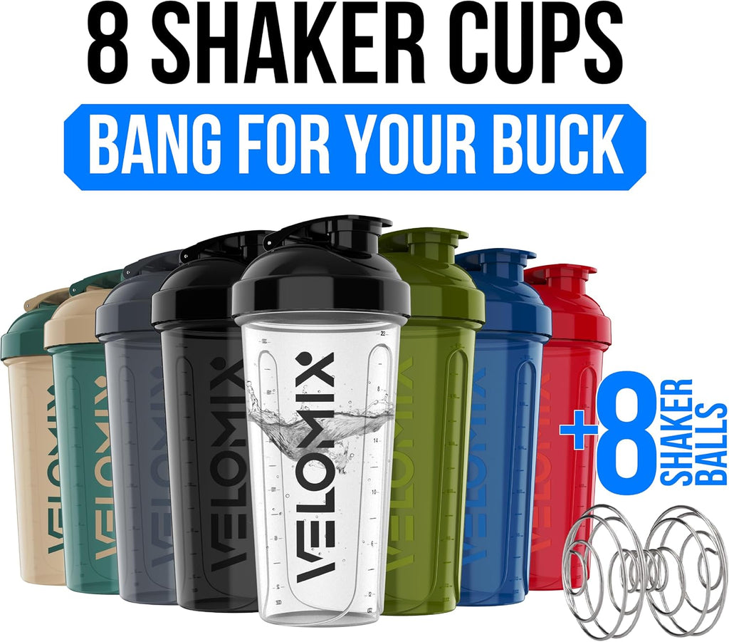 8 Pack 28oz Protein Shaker Bottle for Protein Mixes, Crystal Clear | 8x Wire Whisk, Leak Proof Shaker Cups for