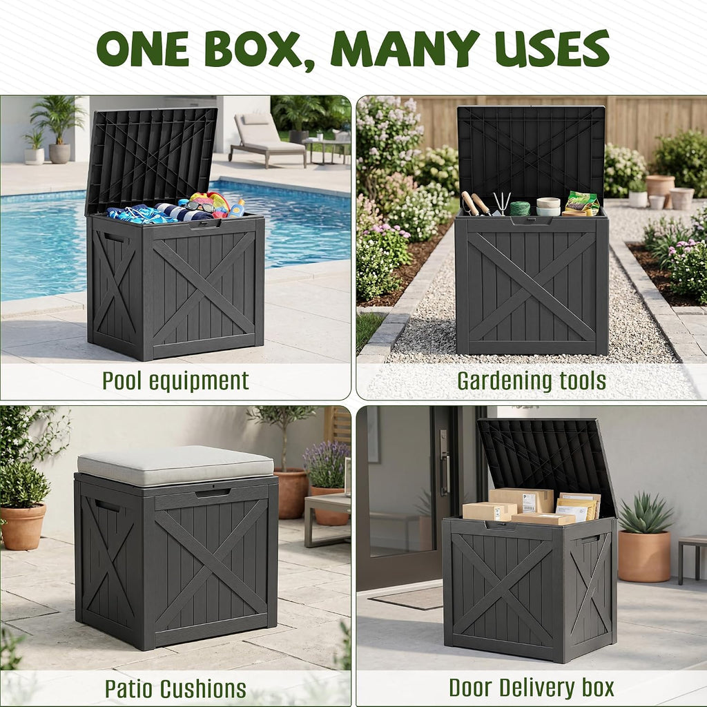 40 Gallon Waterproof Resin Deck Box,Outdoor Toy Storage Box Lock Bin | Small Deck Box, Outside Storage Box Waterproof