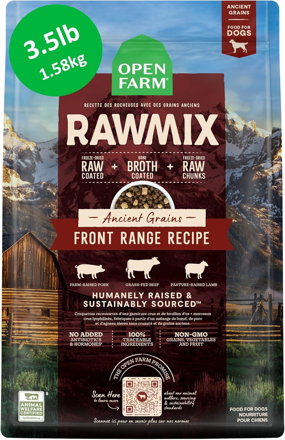 RawMix Ancient Grains Dry Dog Food, Front Range Kibble, 3.5lb Bag