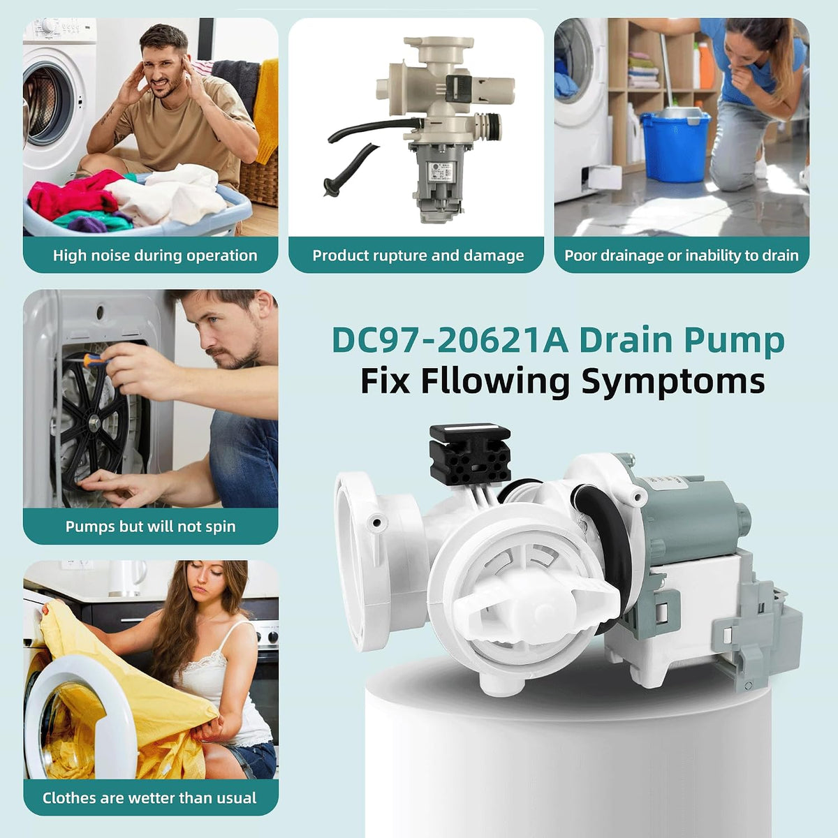 DC97-20621A DC31-00187A DC97-20621C Drain Pump Assembly for Samsung Washer,Replace PX3516-01 DC97-17999N WF45R6300AV/US WF45B6300AP/US WF45M5500AP/A5 WF45R6100AP/US WF45R6300AW/US AP6807020 PS12592830