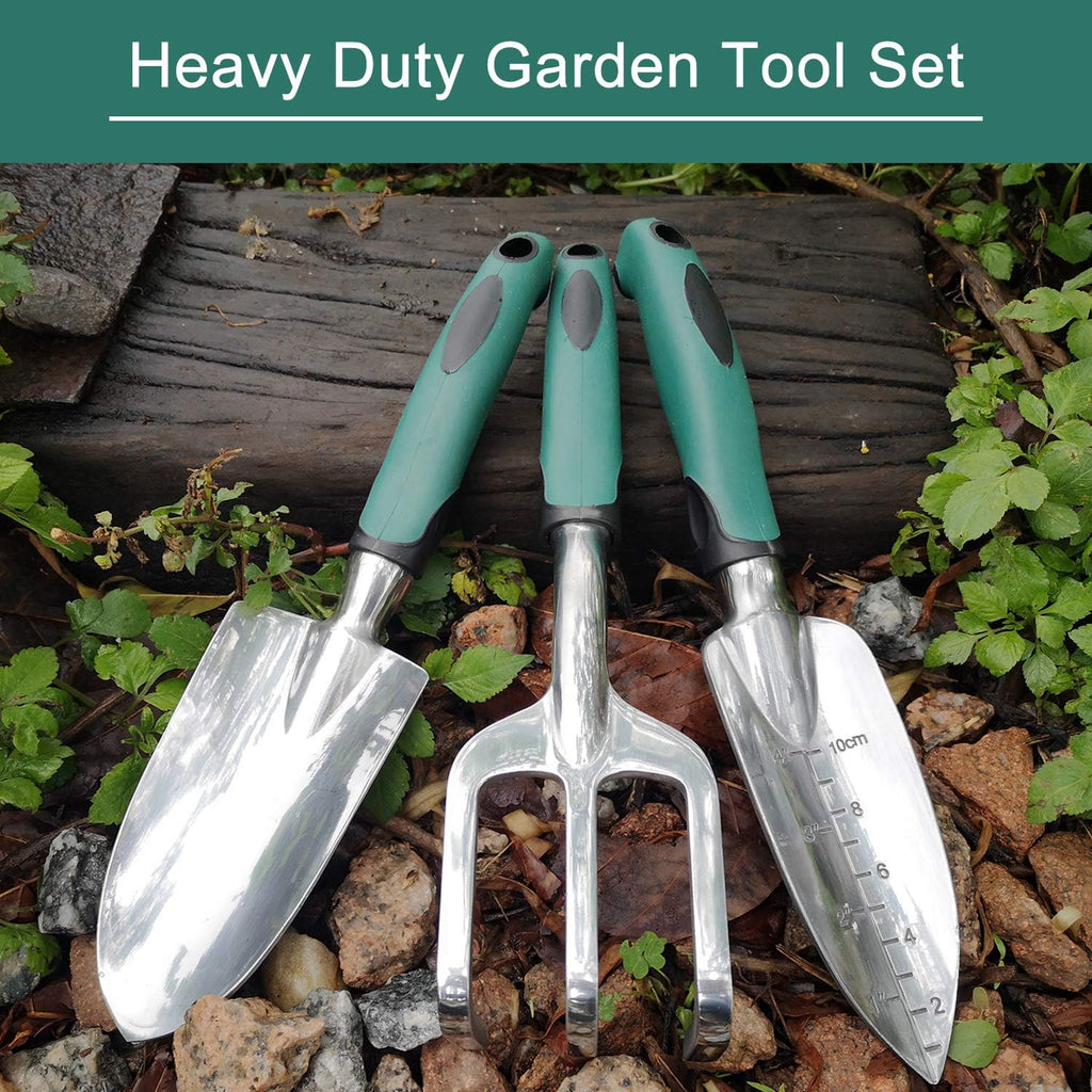 Garden Tools Set, 3 Piece Heavy Duty Gardening Tools Cast Aluminum with Soft Rubberized Non-Slip Handle, Durable