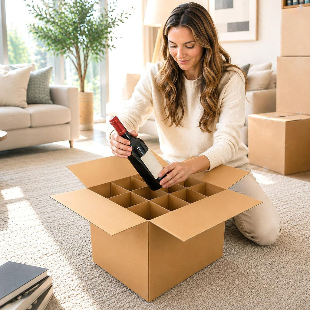 4 Set Moving Boxes with Glasses Divider Kits, Glass Packing Kit with 16x12x12 In Box, 3x4 Grid Corrugated Dividers