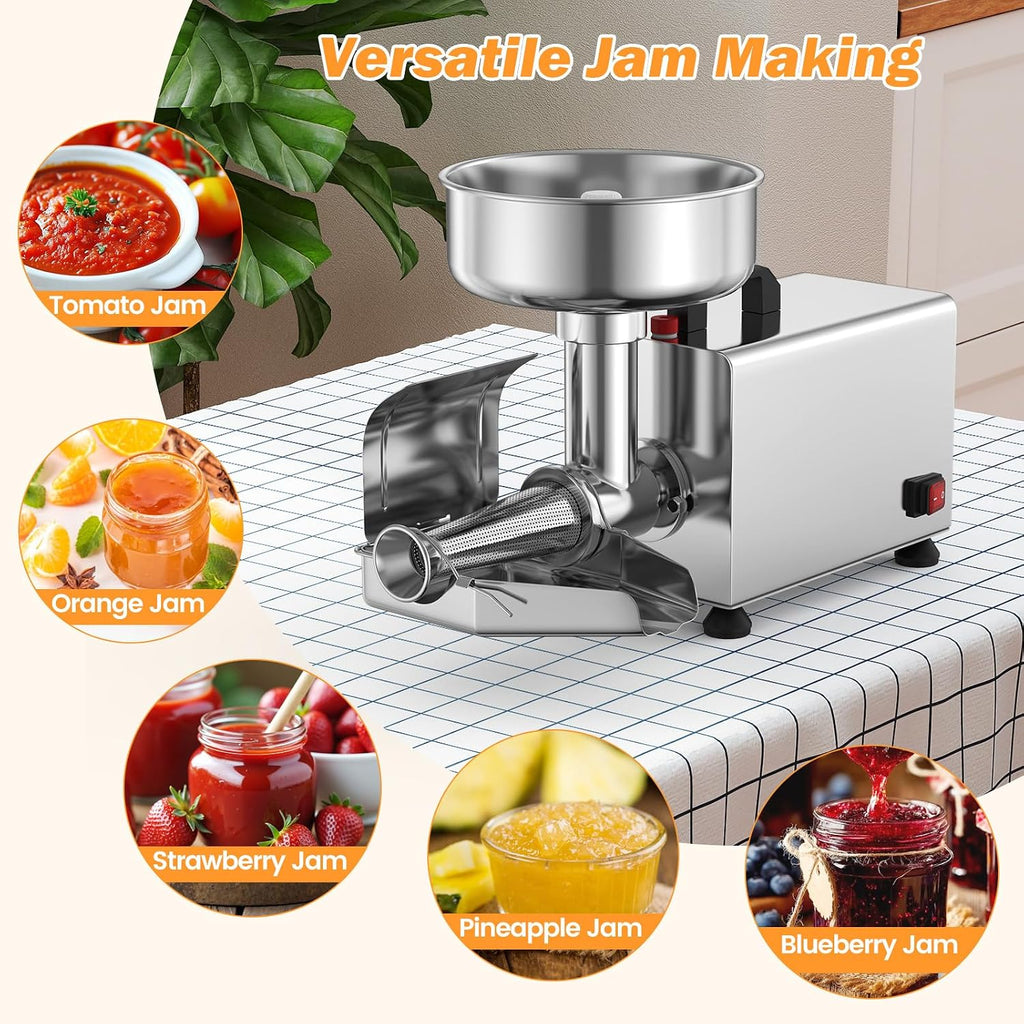 450W Electric Tomato Strainer Machine, 110-120V Commercial Grade Stainless Steel Saucer Maker, 200-350 lbs/h Food