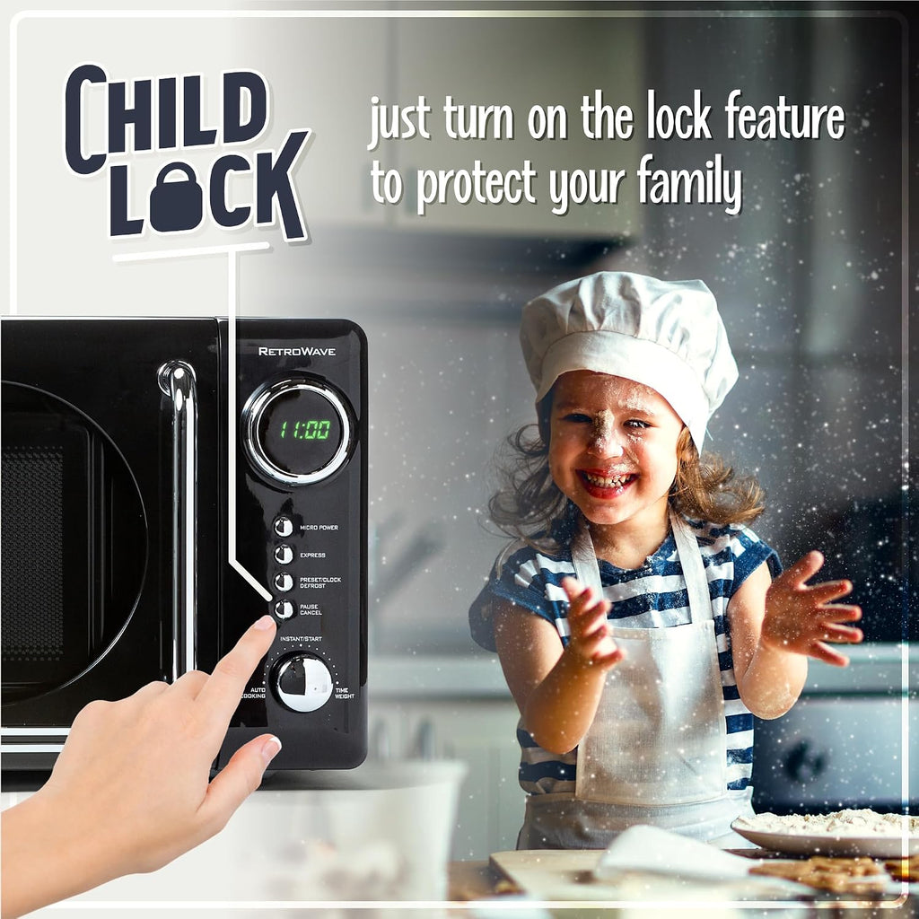 Retro Compact Countertop Microwave Oven - 0.7 Cu. Ft. - 700-Watts with LED Digital Display - Child Lock - Easy Clean