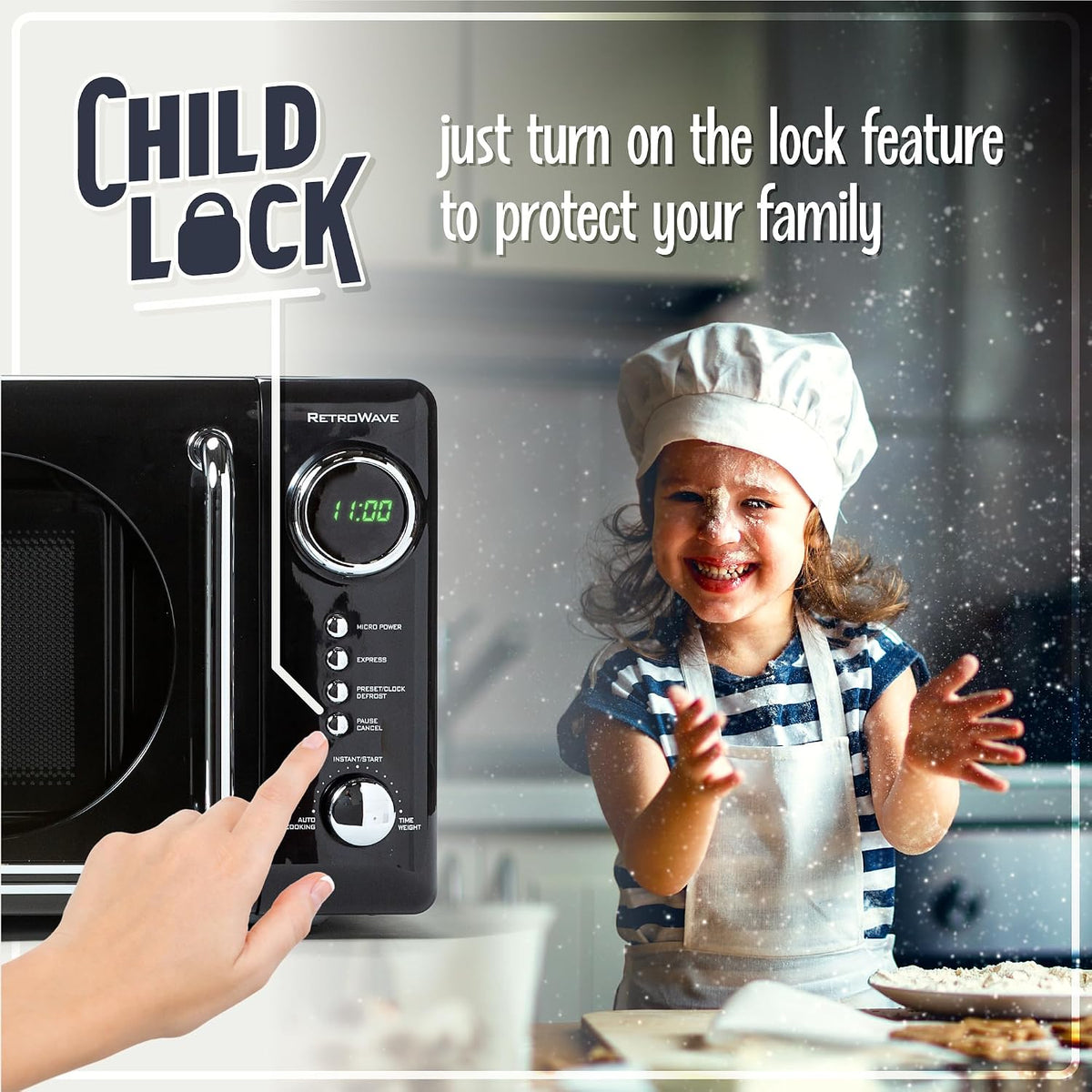 Retro Compact Countertop Microwave Oven - 0.7 Cu. Ft. - 700-Watts with LED Digital Display - Child Lock - Easy Clean