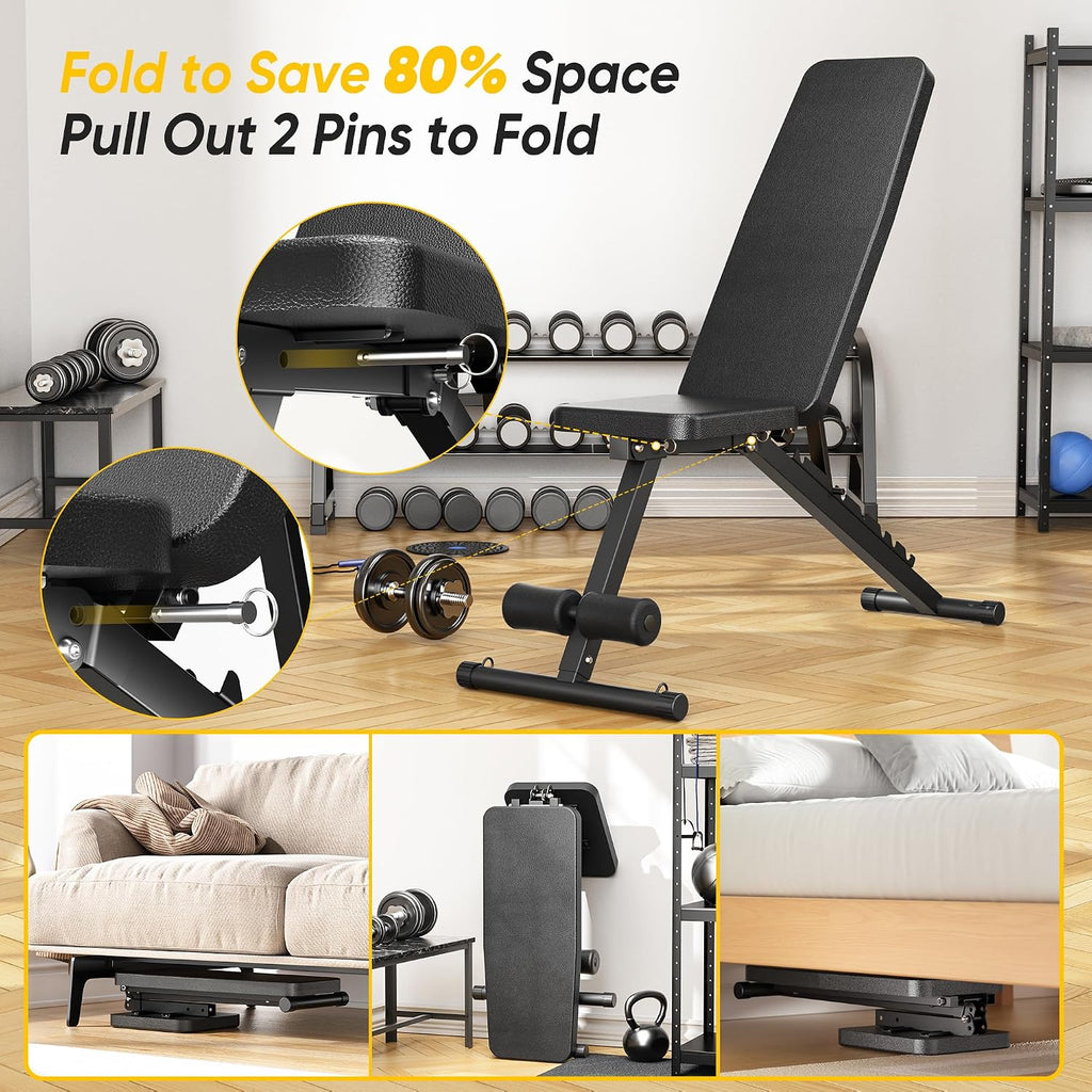 Adjustable Weight Bench for Home Gym, 600LBS Capacity Foldable Workout Bench with 7 Backrest Positions for Full Body