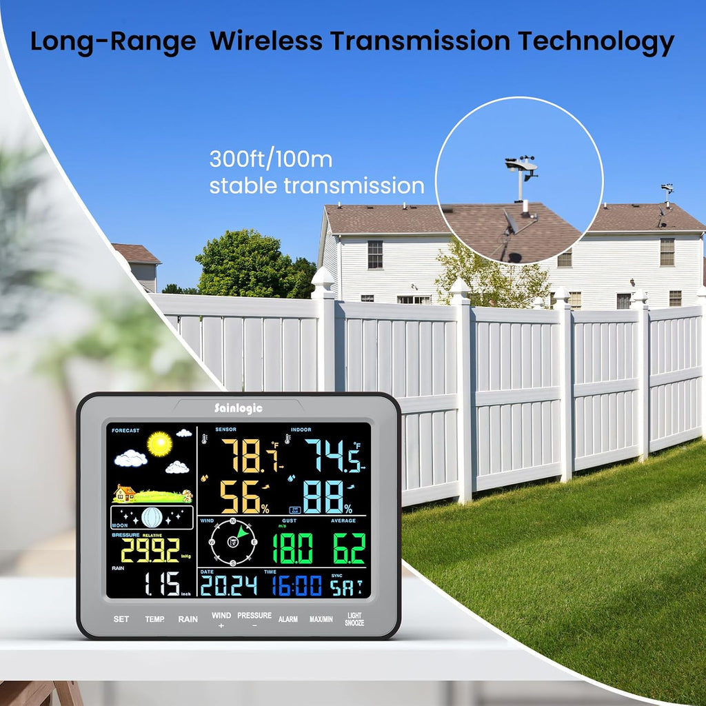 SA68 Weather Station 12-in-1 Wireless Weather Station Indoor Outdoor with Rain Gauge, Wind Speed/Direction