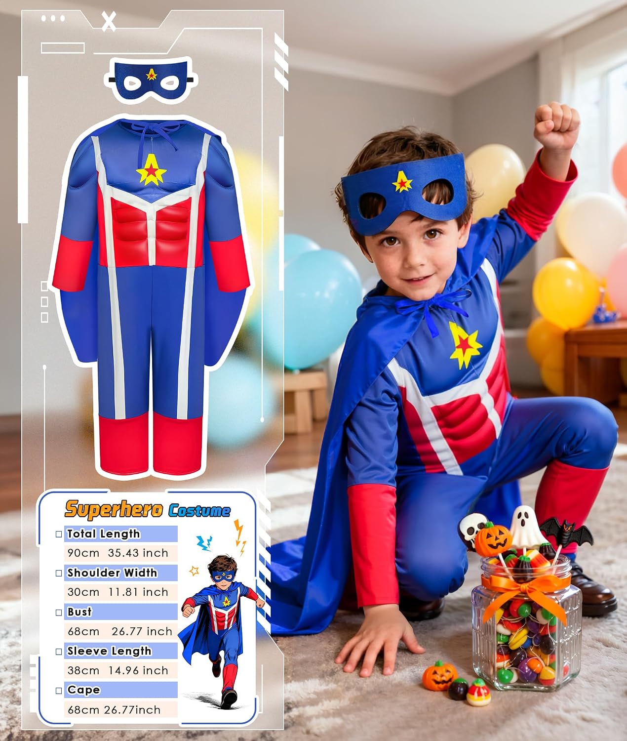Boys Muscle Dress up Trunk: Superhero Construction Worker Military Costume | Kids Pretend Role Play Costumes Set