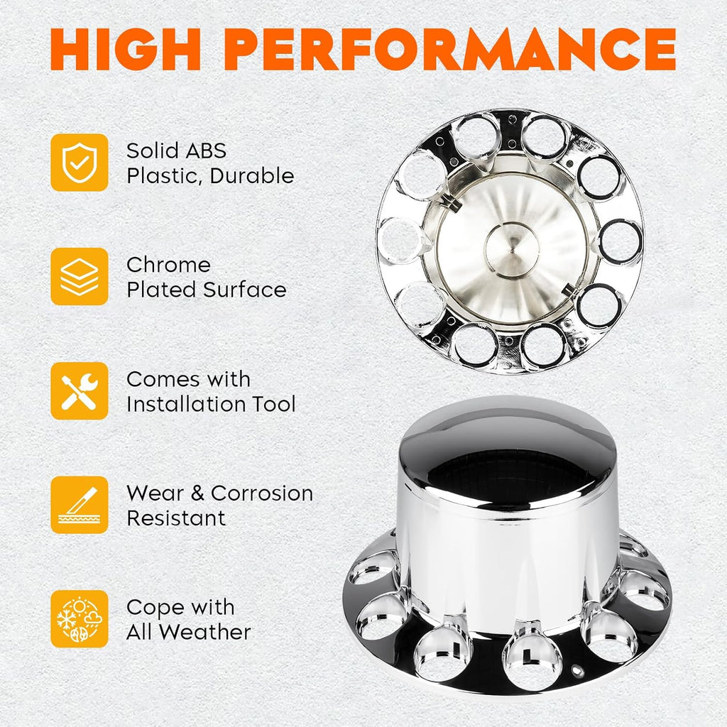 Chrome ABS 33 mm Thread-On Dome Axle Cover Combo Kit, 2 Front and 4 Rear with Removable Hub Caps and Lug Nut Covers