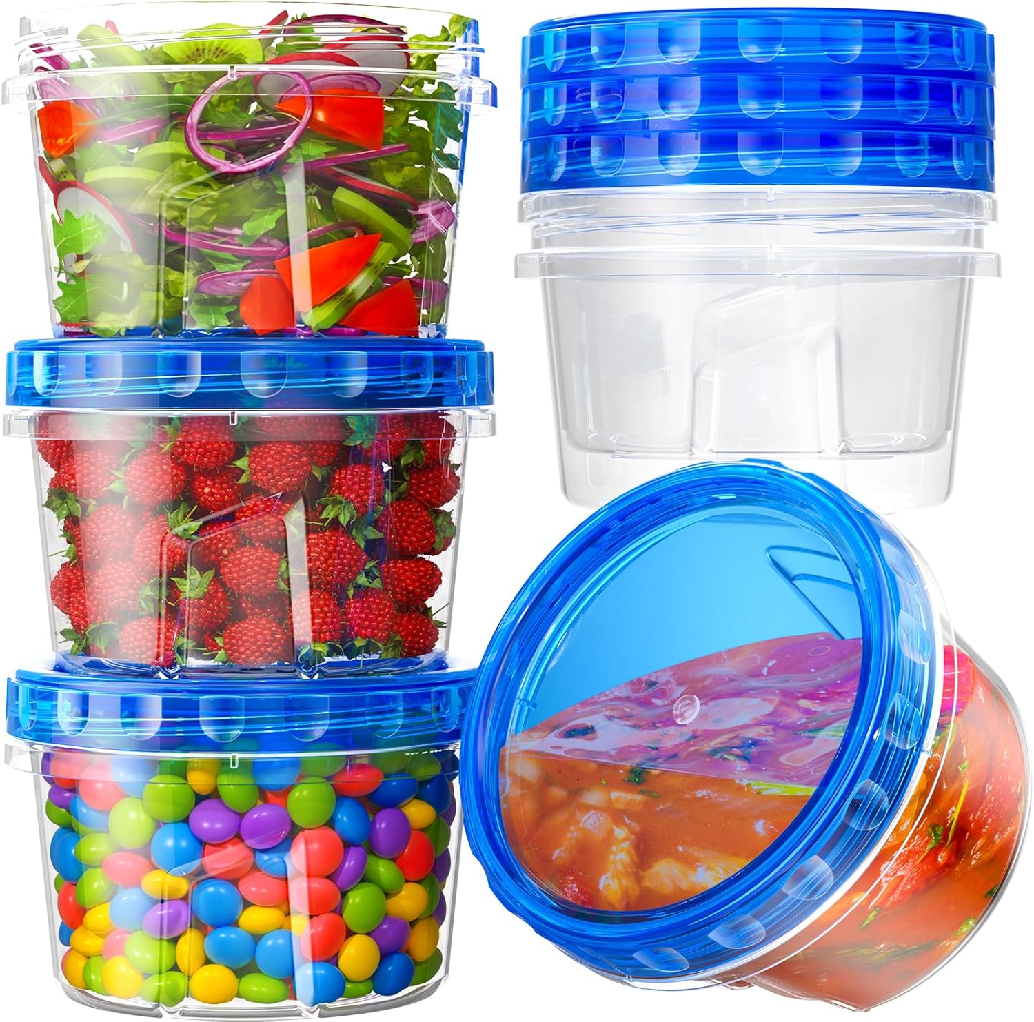 6 Pack-17oz Freezer Storage Containers, Plastic Food Storage Containers with Twist Top Lids, BPA Free and Reusable