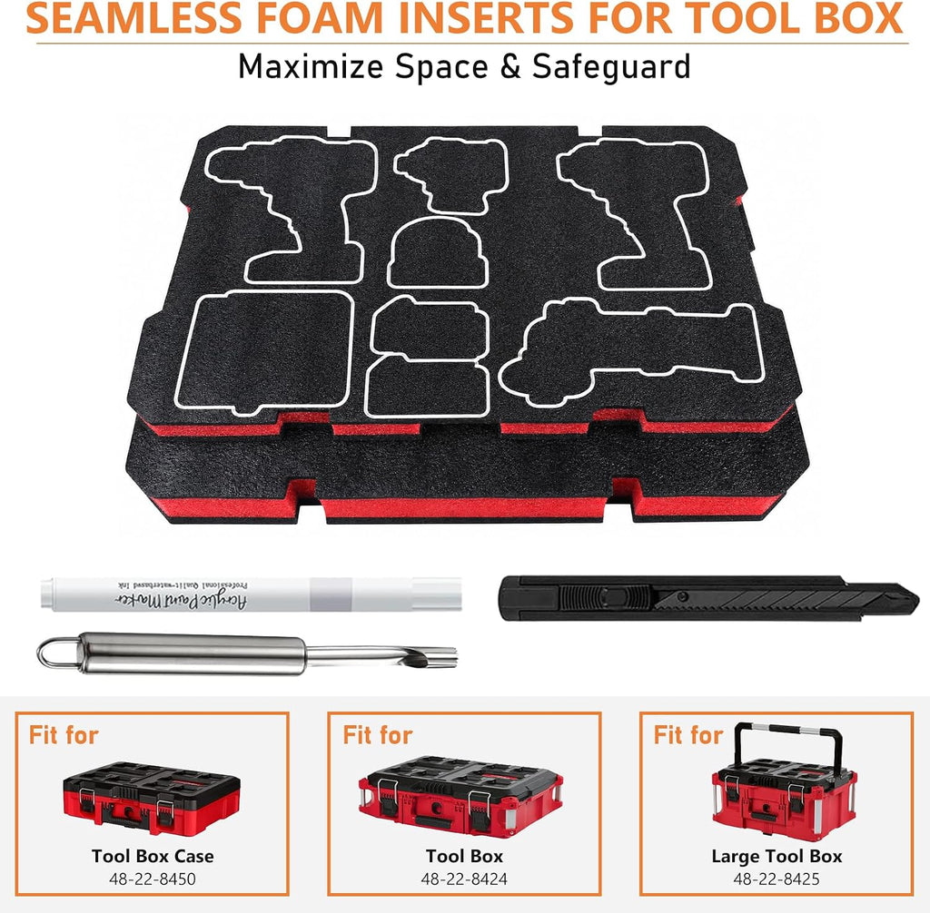 2-Pack Foam Inserts for Milwaukee Packout 48-22-8424, 48-22-8451 Polyethylene Tool Box Foam for Hard Case Storage