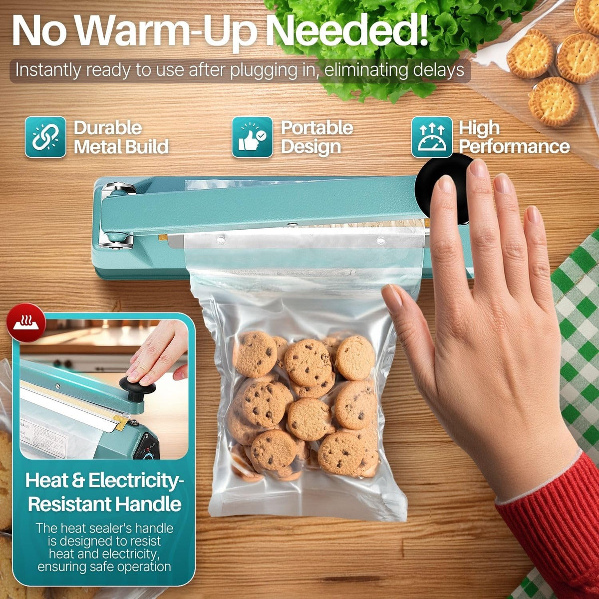 Impulse Sealer for Plastic Bags, 8 Inch, 300W, Adjustable Timer
