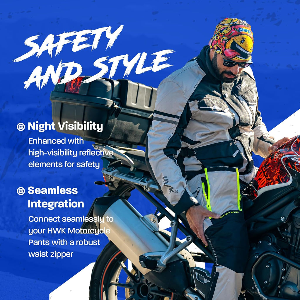 HWK Men's Motorcycle Jacket – Hi-Vis Green, XL | Cordura, CE Armor