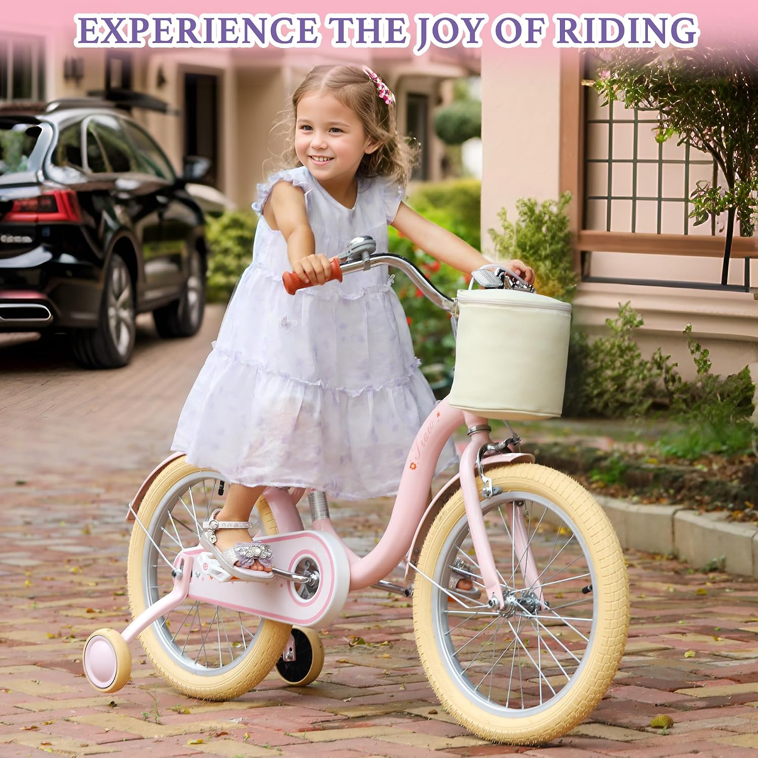 Kids Bike 14 Inch Girls Bicycle for Ages 3-5, Pink | Children Bicycle with Training Wheels, Adjustable Seat, Hand &