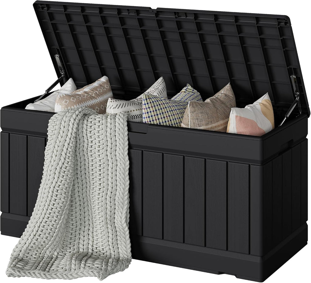 78 Gallon Deck Box, Waterproof Resin Outdoor Storage Box | Outdoor Storage Bench Lockable for Outside and Patio