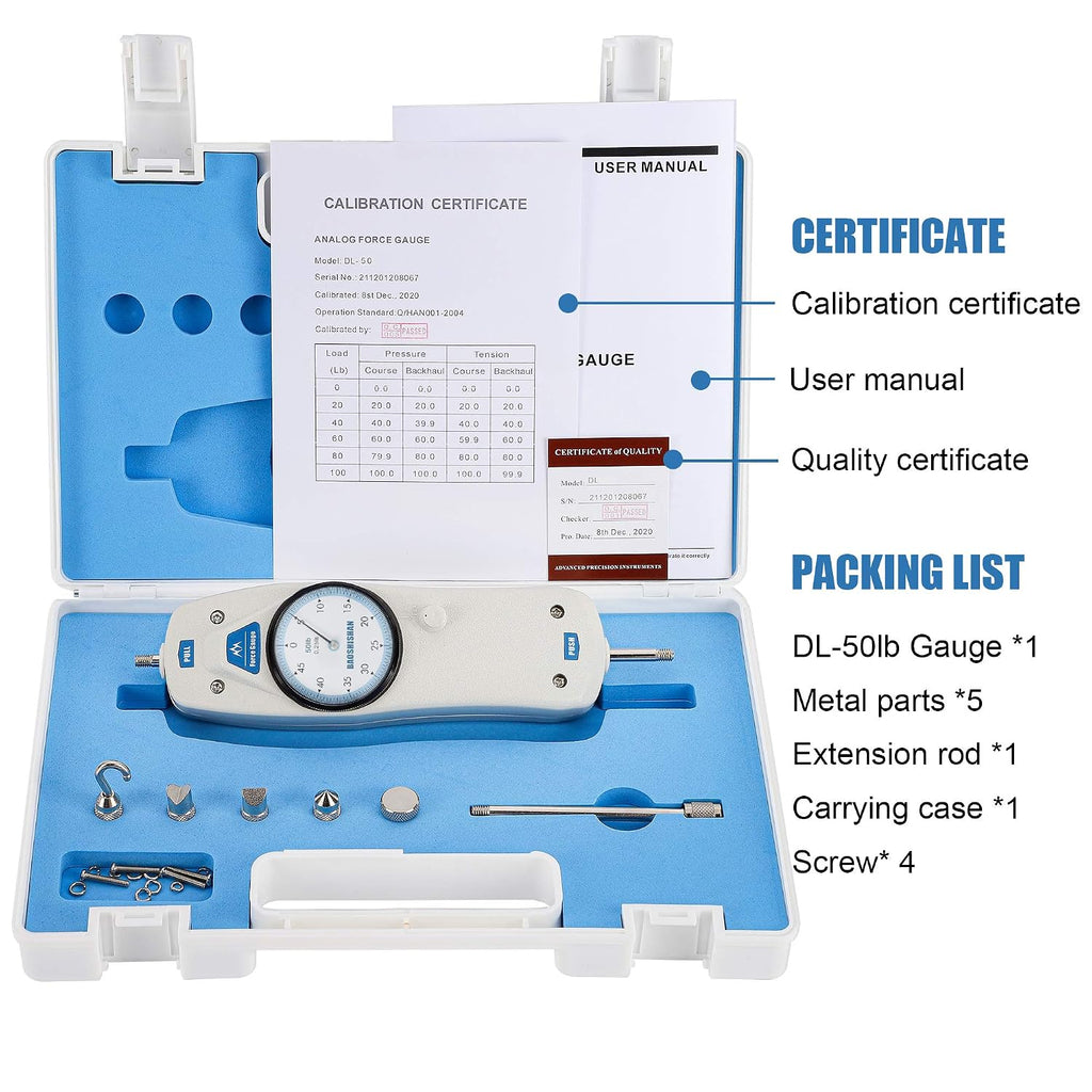 BAOSHISHAN 50lb Push Pull Force Gauge with Calibration Certificate