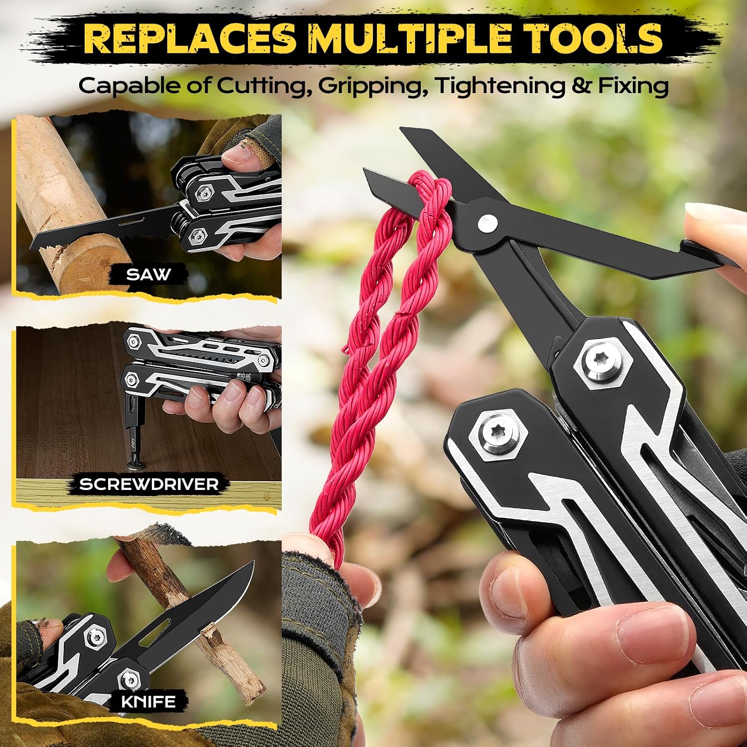 Multitool, 21-in-1 Stainless Steel Pocket Knife with Scissors,Sheath | EDC Self-locking Multi Tool Pliers for