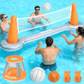 Inflatable Pool Volleyball Net, Floating Swimming Pool Set with Basketball Hoop, Summer Pool Game Toy for Kids and