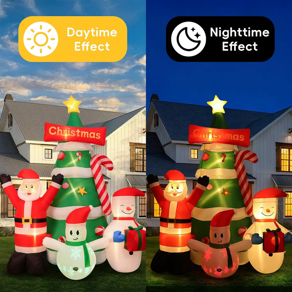 9Ft Christmas Inflatables Tree Decorations with Santa Snowman | Built-in LED Lights Blow Up Christmas Tree Outdoor