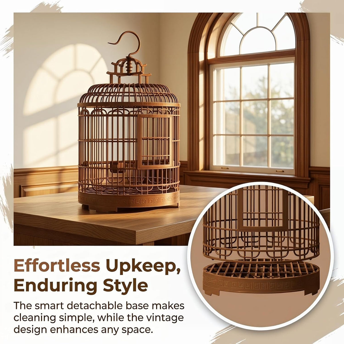 Large Bird Cage Retro Round Portable Bird Carrier Travel Cage for Lovebirds Parakeets and Cockatiels Spacious