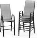 Set of 4 Stackable Outdoor Bar Stools – Sling Chairs with High Back & Armrests