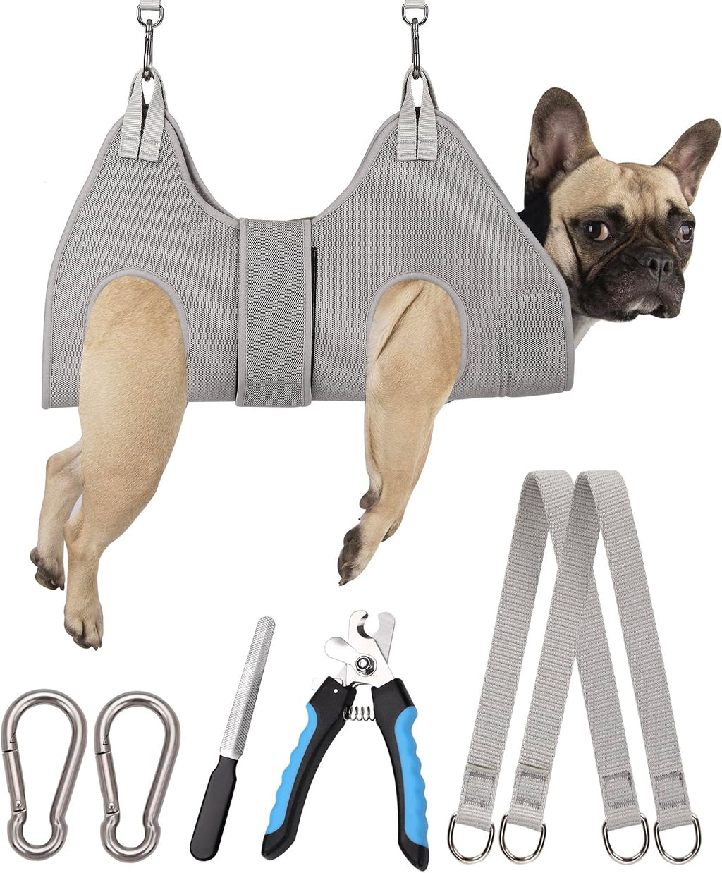 Dog Grooming Hammock Harness, M Size Grooming Sling Restraint for Nail Trim, Silver Gray Holder Hanger for Grooming