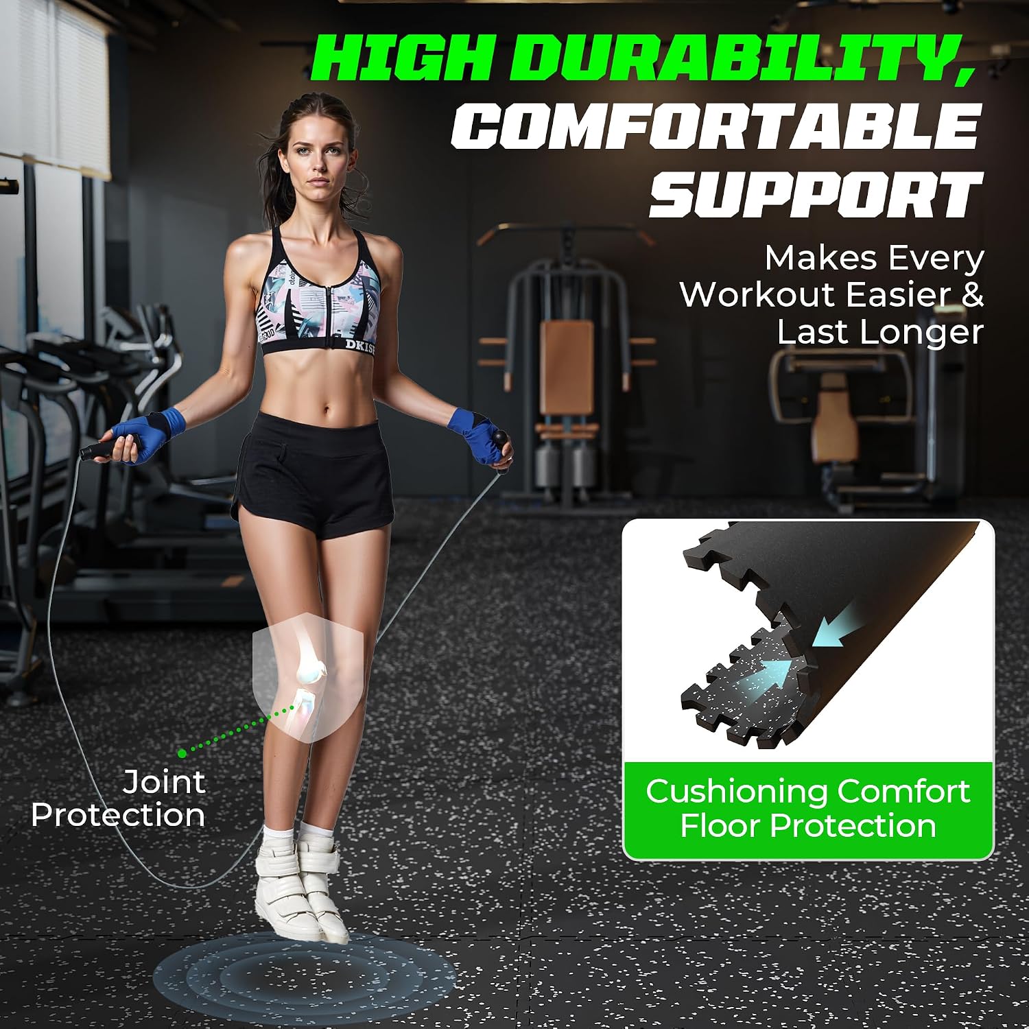 0.56" Rubber Top Gym Flooring, Heavy Duty Interlocking Gym Mats for Home Gym, Non-Slip Workout Mat, 24 x 24in Large