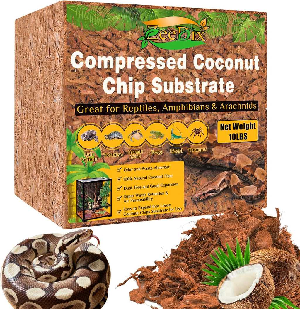 10LBS Coconut Husk Chip Substrate for Reptiles, 72QT Coco Husk Chips | Organic Coco Coir Chips for Snake Habitat