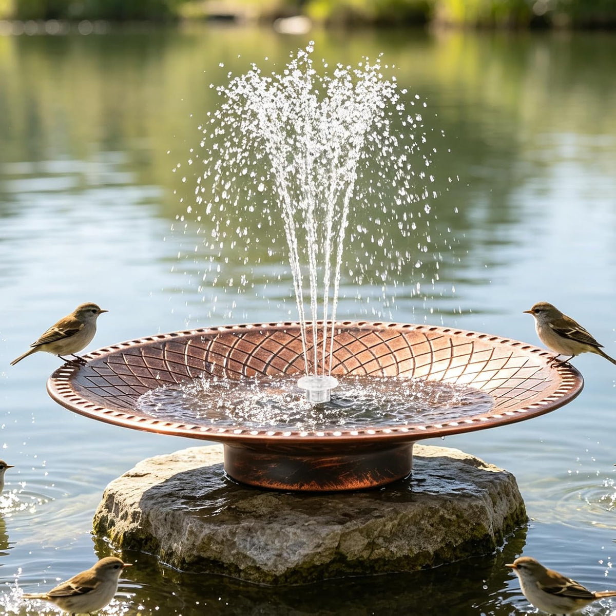 19.6" Large Bird Bath with Solar Fountain, LED & Battery Metal Birdbath