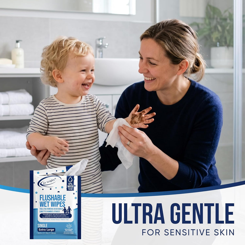 Flushable Wipes Travel Size Individually Wrapped 50 Ct