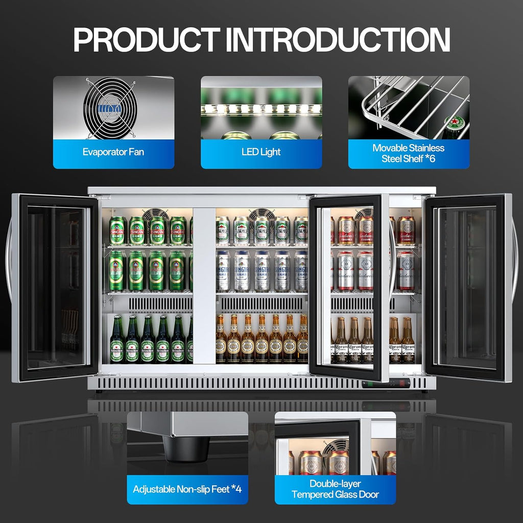 3-Glass Door Back Bar Cooler, 11.48 Cu.Ft Under Counter/Freestanding