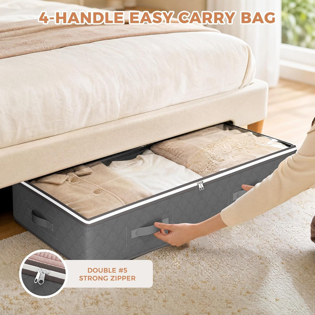 60L Under Bed Storage Containers, Storage Bins with Clear Lids, Foldable Closet Organizers for Clothes, Blankets