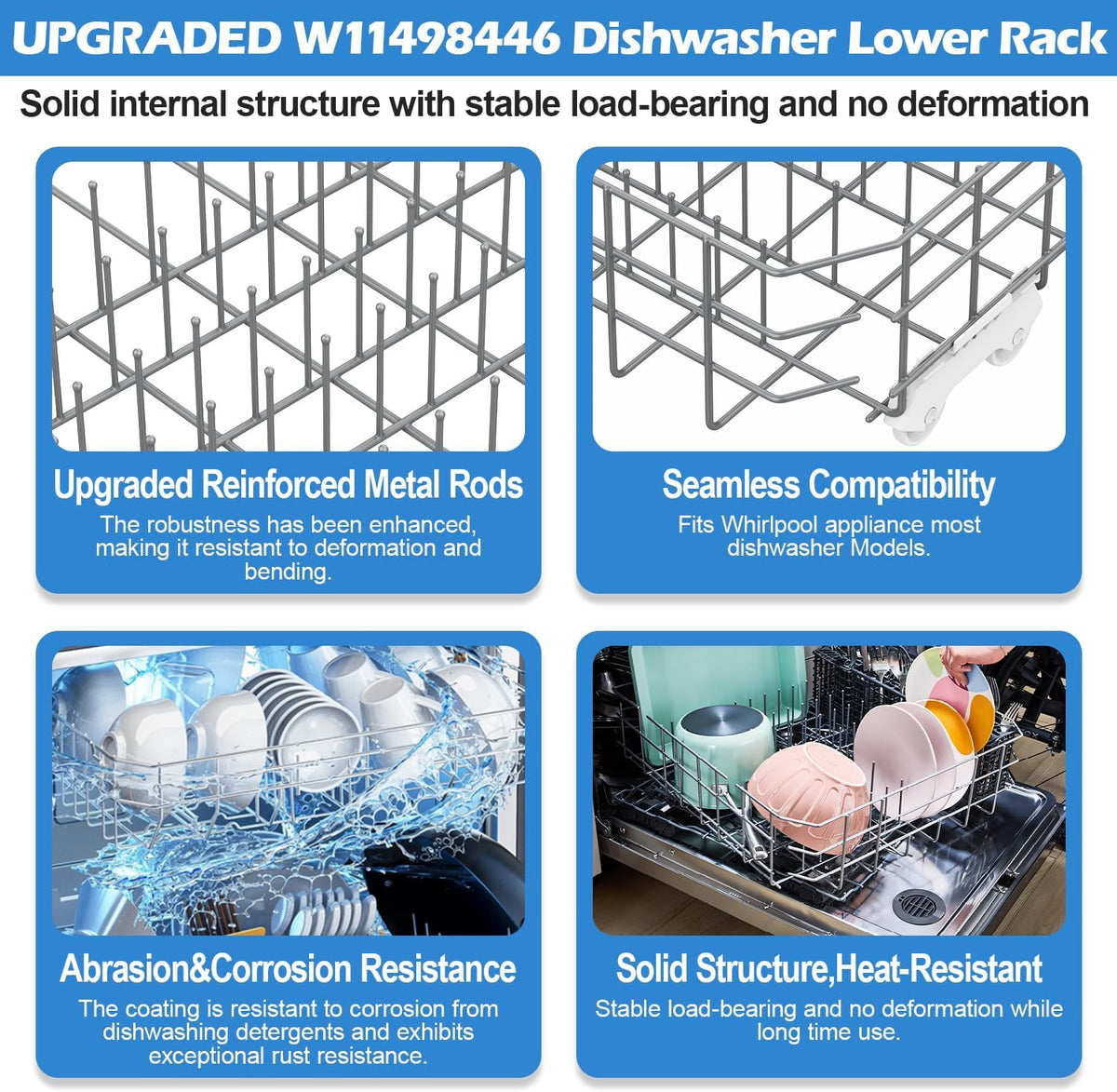 W11498446 Dishwasher Lower Rack for Whirlpool Dishwasher Rack Replacement