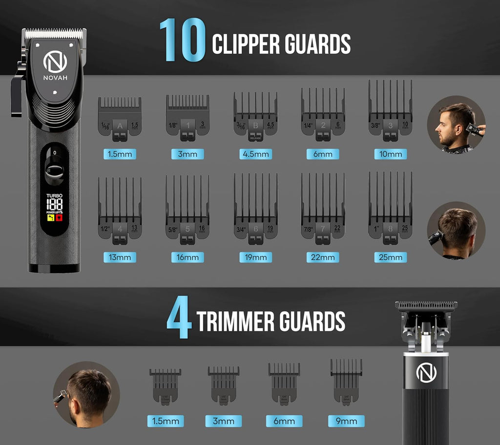 Novah Professional Hair Clippers for Men, Professional Barber Clippers and Trimmer Set, Mens Cordless Clipper, Fade