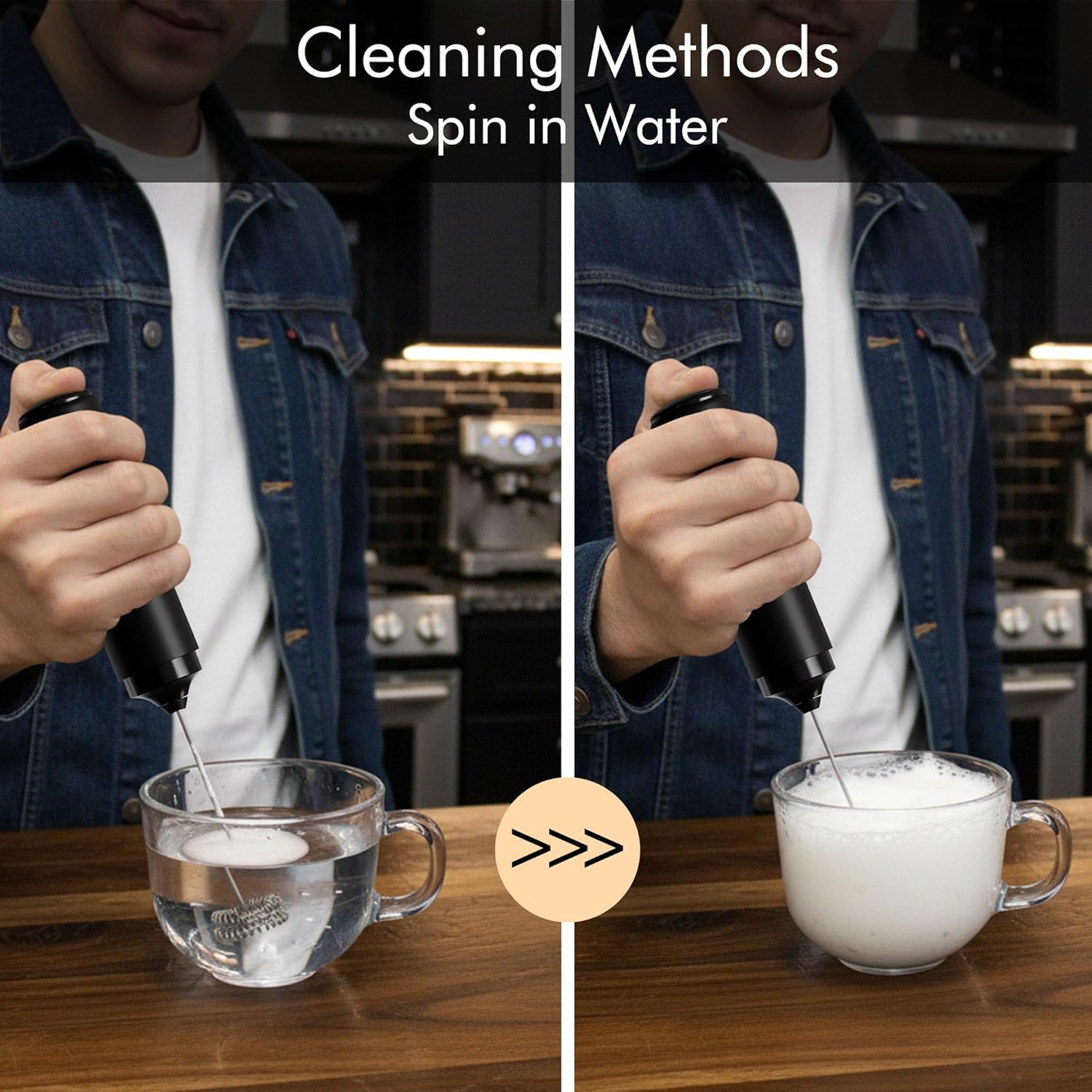 Rechargeable Milk Frother Handheld, 2-IN-1 Dual Spring Whisk Electric Frother Wand for Cappuccino Latte Macchiato