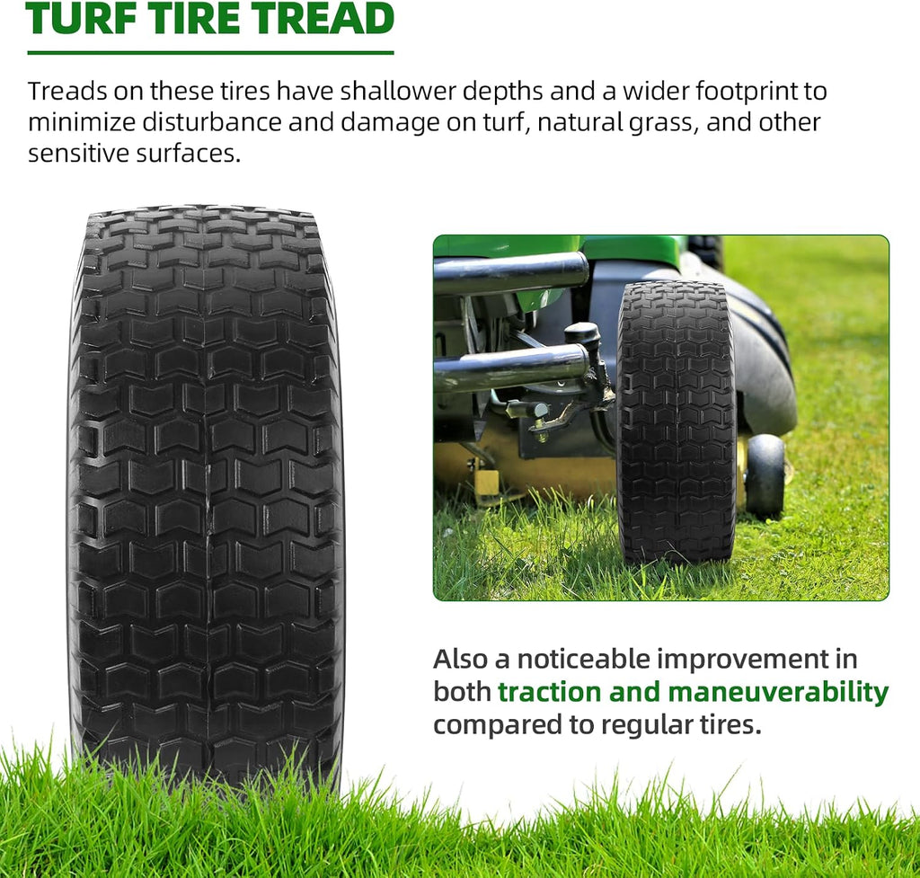 (2 Pack) 13x5.00-6 Flat Free Front Tire and Wheel Assembly, Solid Riding Lawn Mower Wheels, 3"-6" Offset Hub