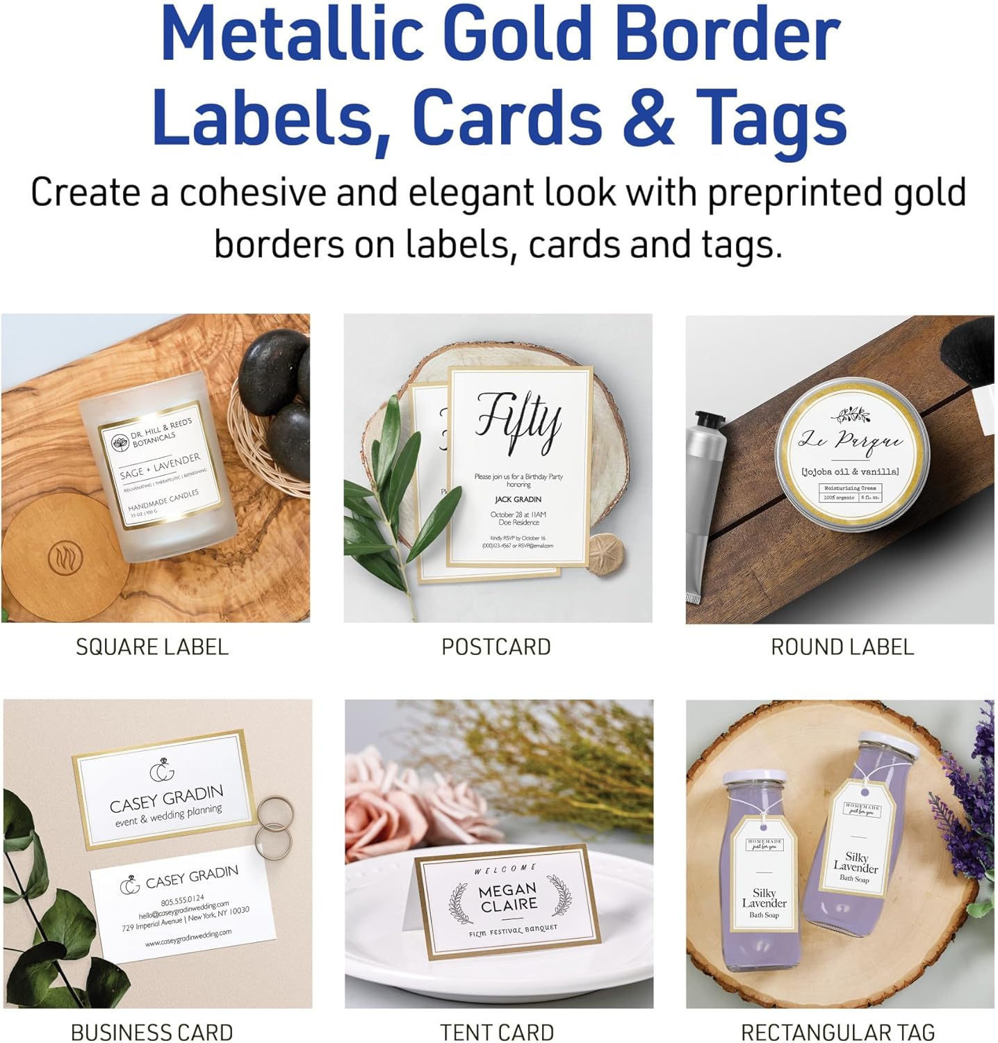 Tent Cards, 2" x 3.5", Gold Borders, 80 Place Cards (3328)