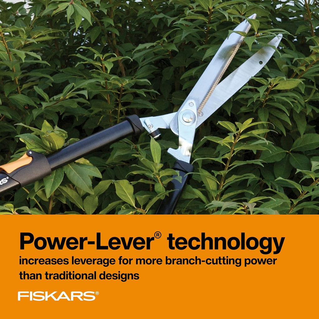 Power-Lever Extendable Hedge Shears, Self-Sharpening Serrated Steel Blades for Clean Cuts, Handles Adjust 25"-33" for